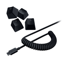 Razer PBT Keycap + Coiled Cable Upgrade Set - Colored Doubleshot PBT Keycaps with Matching Cable - Durable Doubleshot PBT - Braided Fiber Cable - USB-C to USB-A - Classic Black