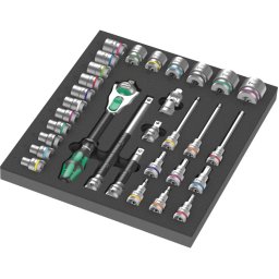 Wera 9722 Schuimrubberen inzetstuk met 8000 C Zyclop ratel 1/2" Set 1, 31-delig gereedschapsset Ratel en doppenset, in schuimrubberen inzet voor werkplaatswagen